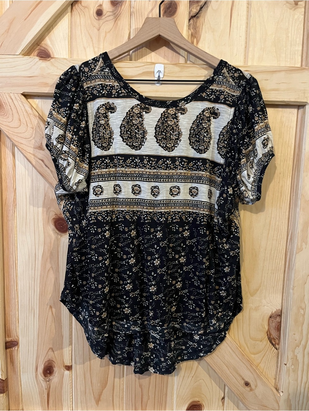 Free People Boho Paisley Print Puff Sleeve Tunic Blouse